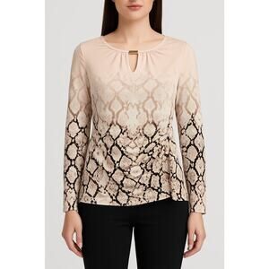 Calvin Klein Animal Print Blouse Womens Long Sleeve Draped Front Top Casual S